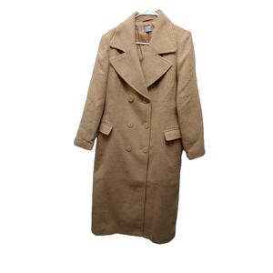 Masseys Women's Beige Long Double-Breasted Coat – Elegant Classic Style, Size L